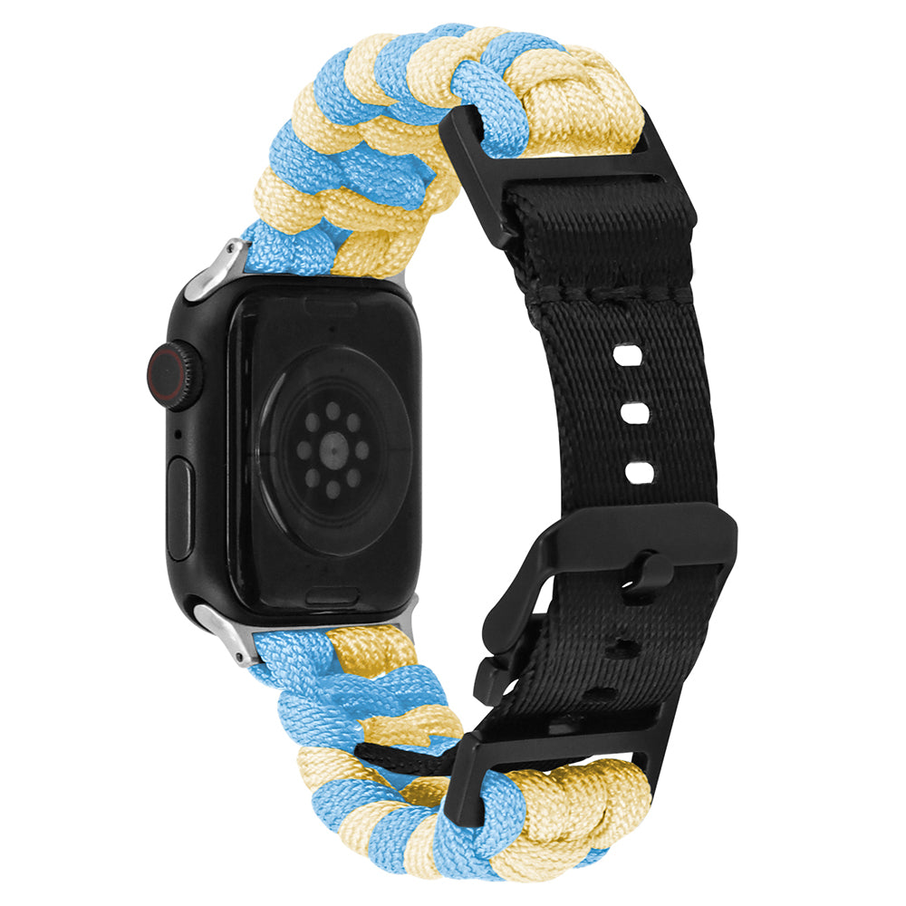 For Apple Watch Series 9 8 7 41mm / 6 5 4 SE (2023) SE (2022) SE 40mm / 3 2 1 38mm Nylon Rope Watch Band Dual Color - Lake Blue+Pink For Apple Watch Series 9 8 7 41mm / 6 5 4 SE (2023) SE (2022) SE 40mm / 3 2 1 38mm Nylon Rope Watch Band Dual Color - Lake Blue+Pink